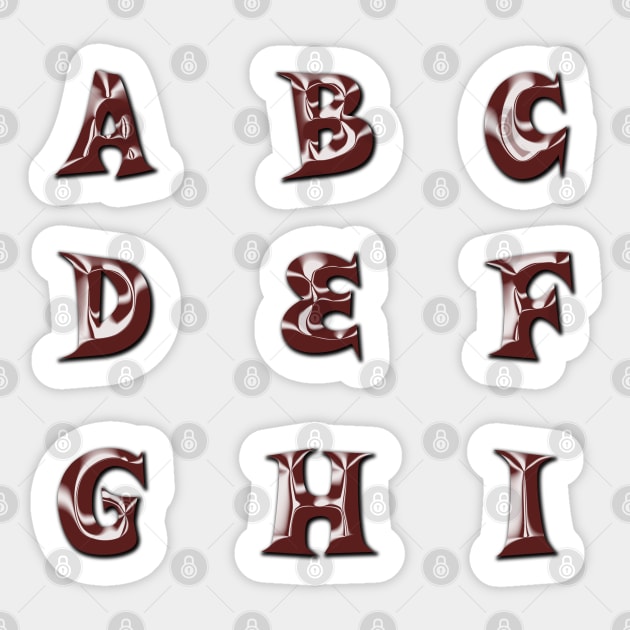 Burgundy Wine Metallic Alphabet - upper case 1/3 Sticker by Myriel